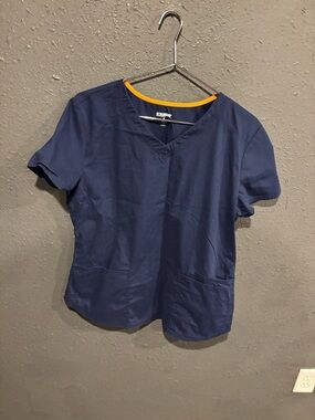 Scrubstar Navy Scrub Top with Orange Trim